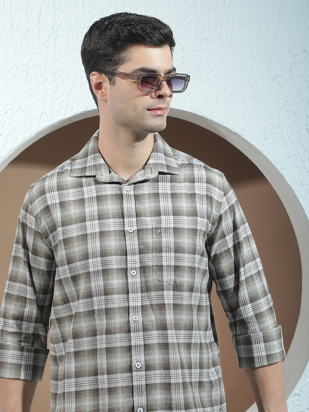 Olive 100% Cotton Checked Shirt