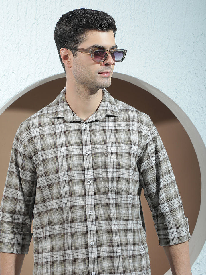 Olive 100% Cotton Checked Shirt