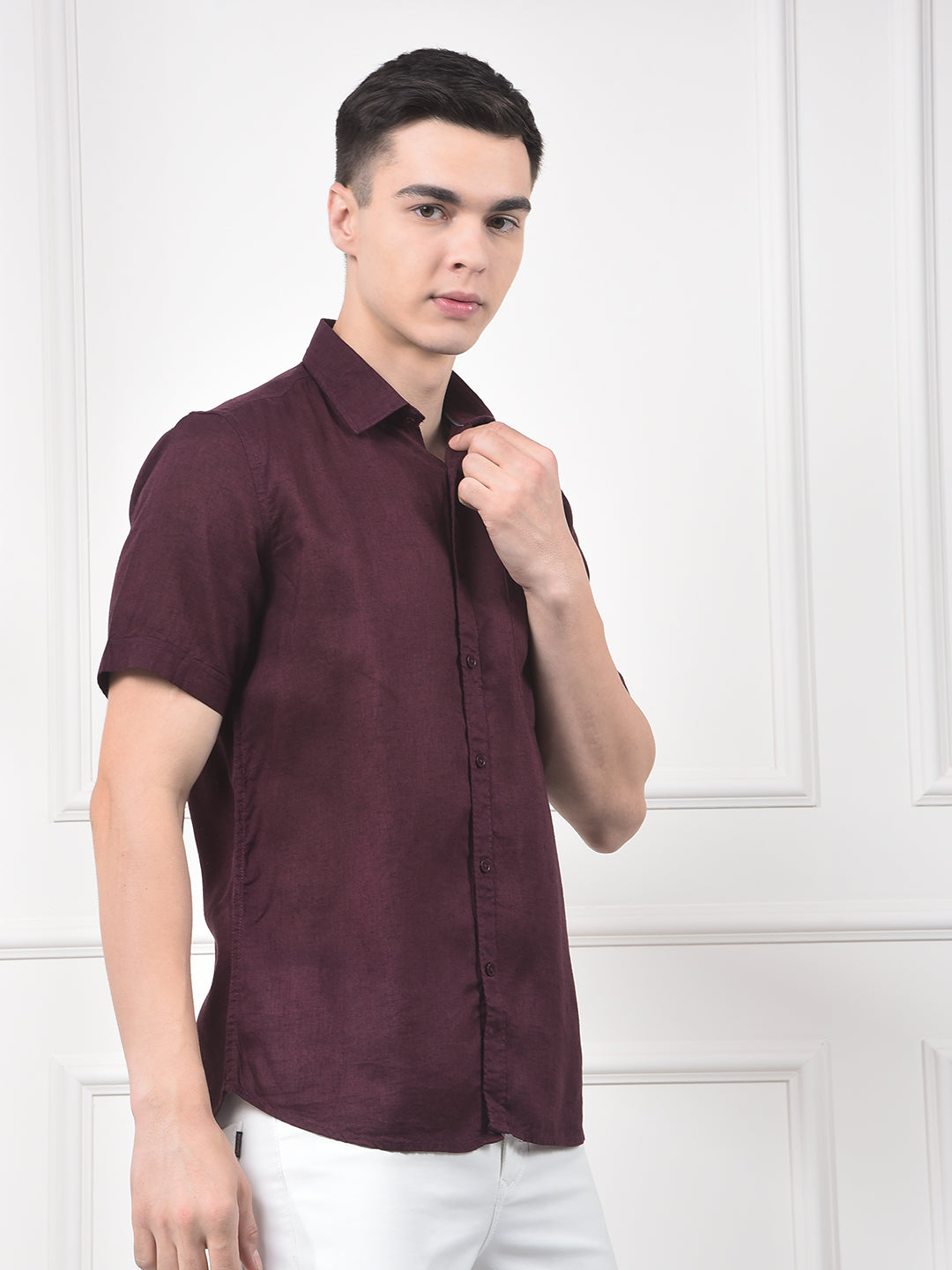 Deep Wine Textured Linen Smart Shirt