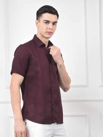 Deep Wine Textured Linen Smart Shirt