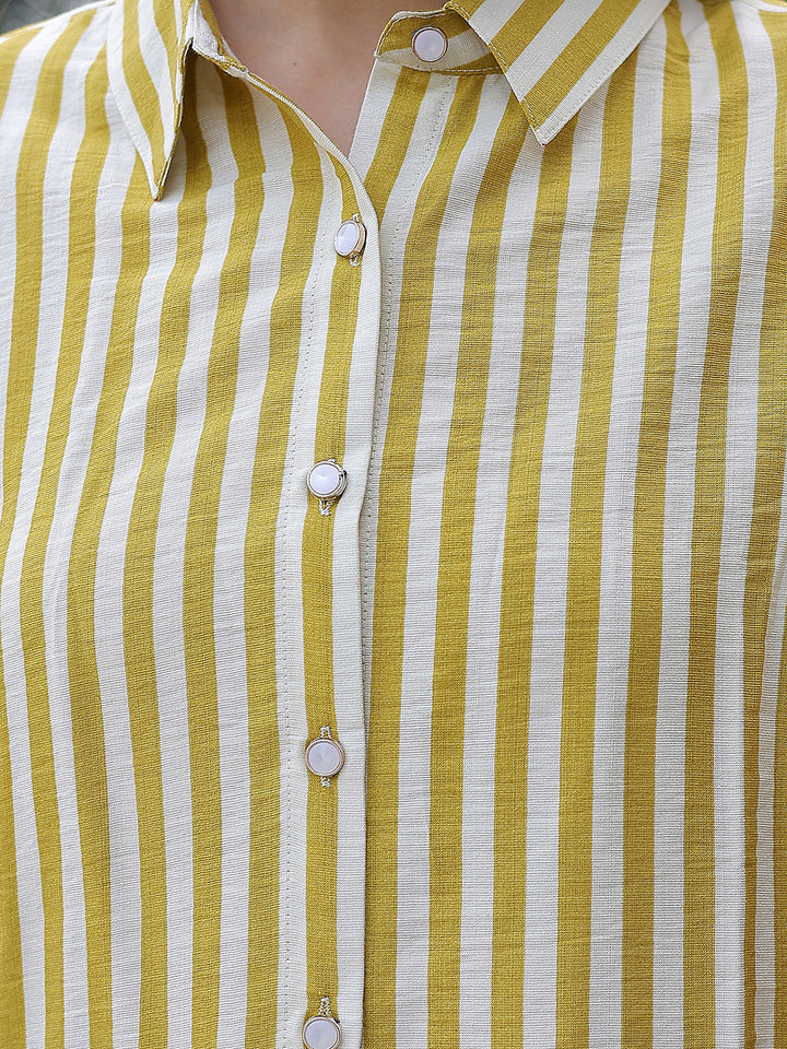 Relaxed Moss Olive Striped Shirt