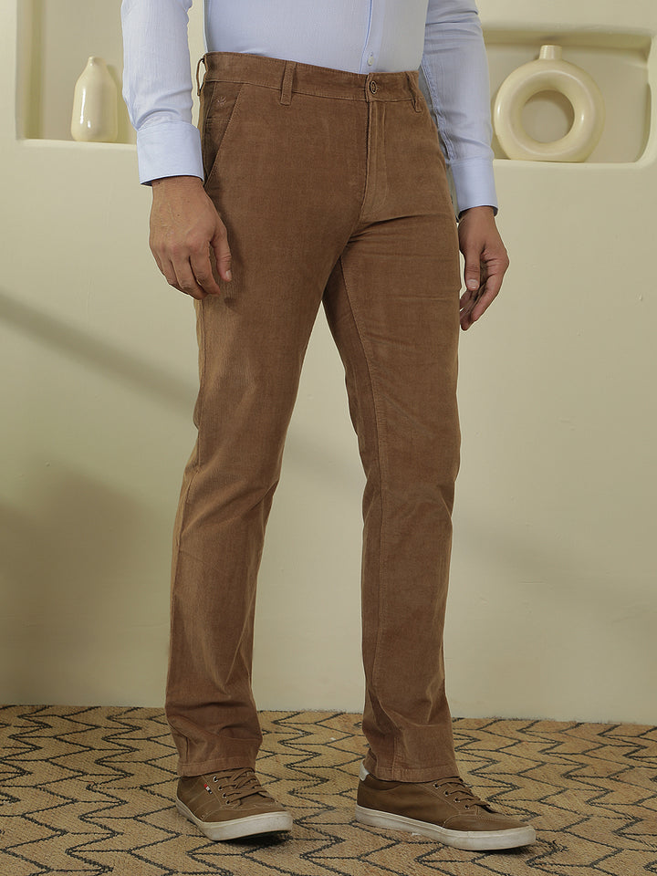 Beige Straight Corduroy Trousers