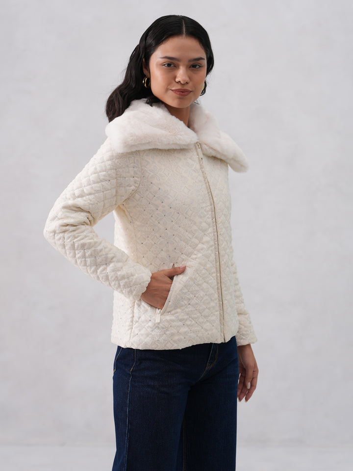 White Embellished Quilted Jacket
