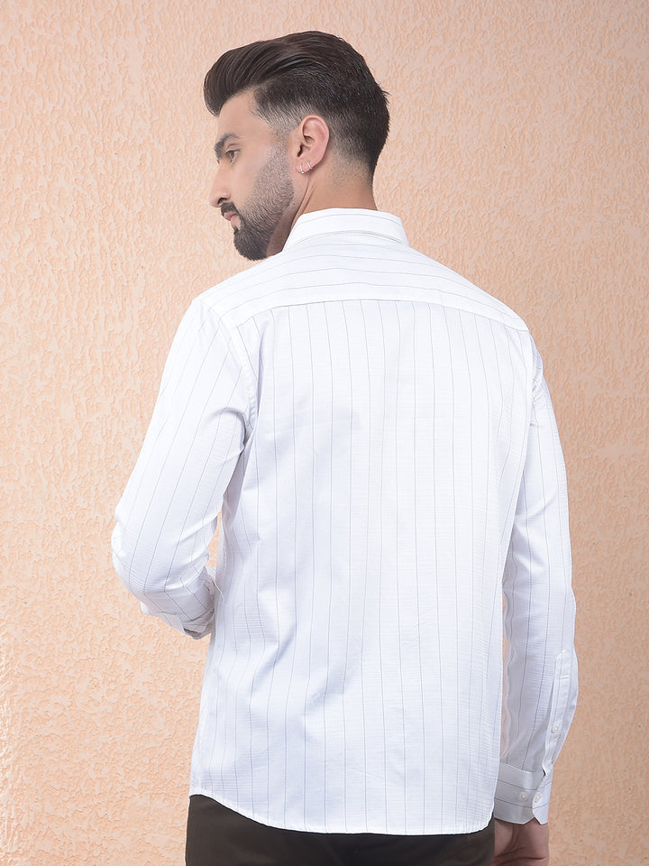 White Vertical Striped 100% Cotton Shirt