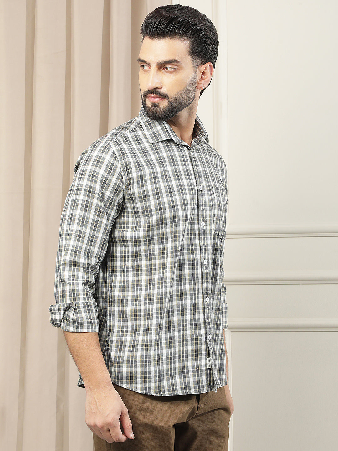 Grey Checked 100% Cotton Shirt