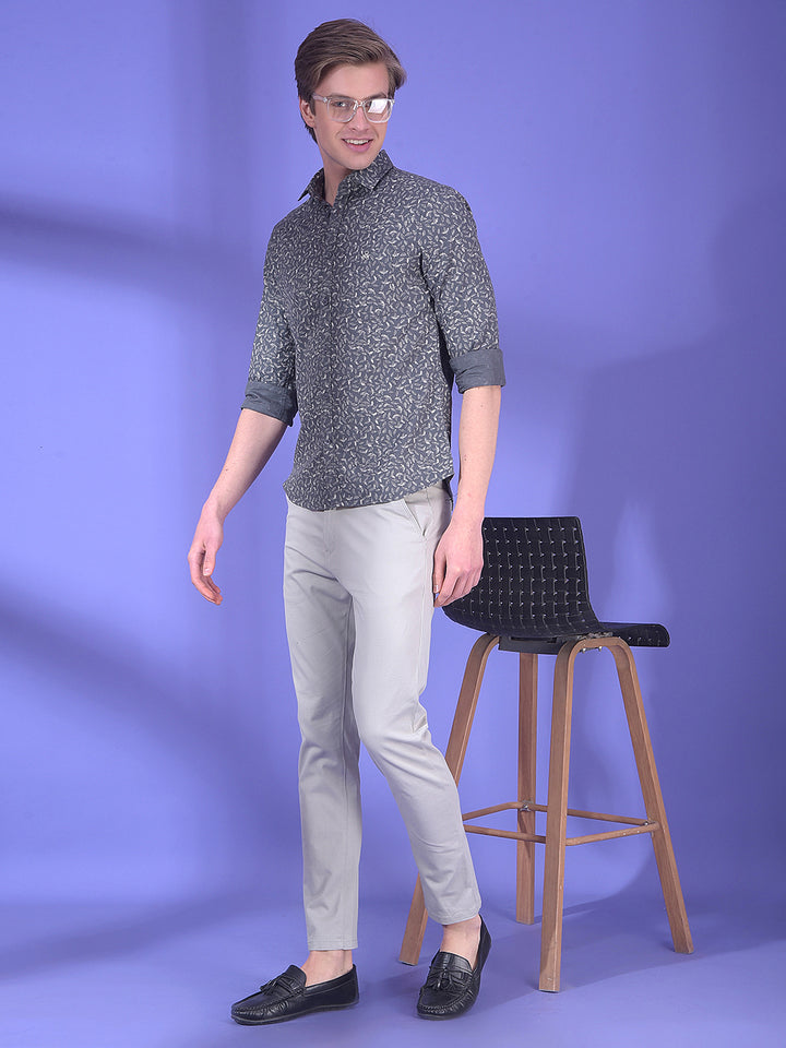 Grey Floral Printed 100% Cotton Shirt