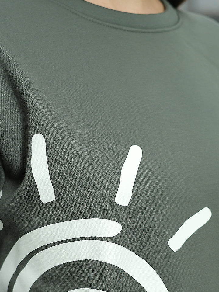 Olive Graphic Print Sweatshirt
