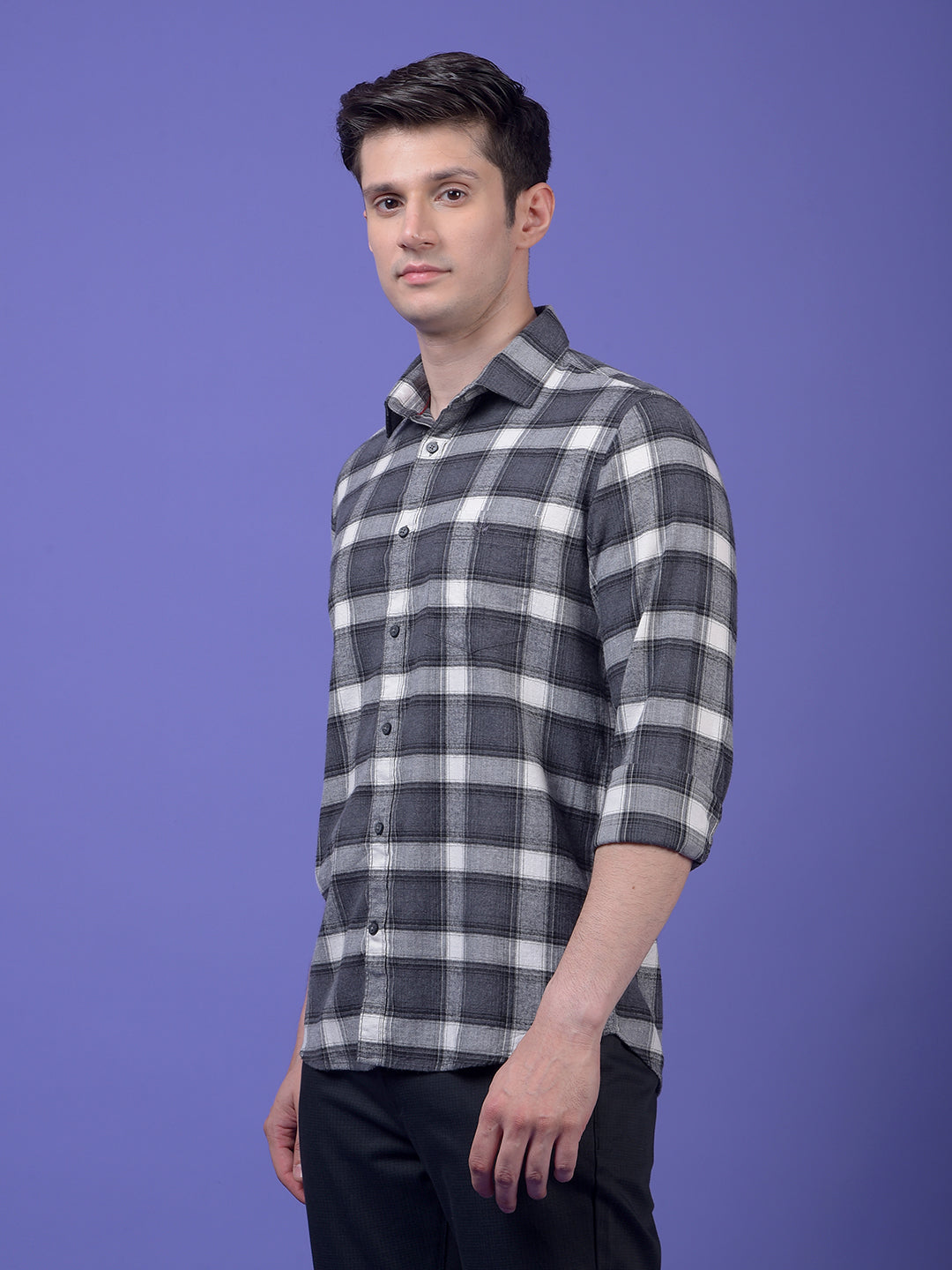 Grey Checked 100% Cotton Shirt