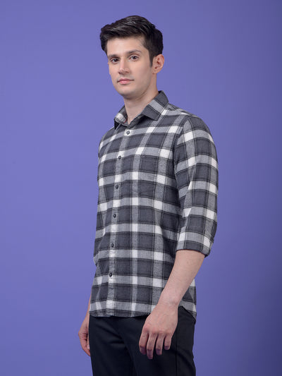 Grey Checked 100% Cotton Shirt