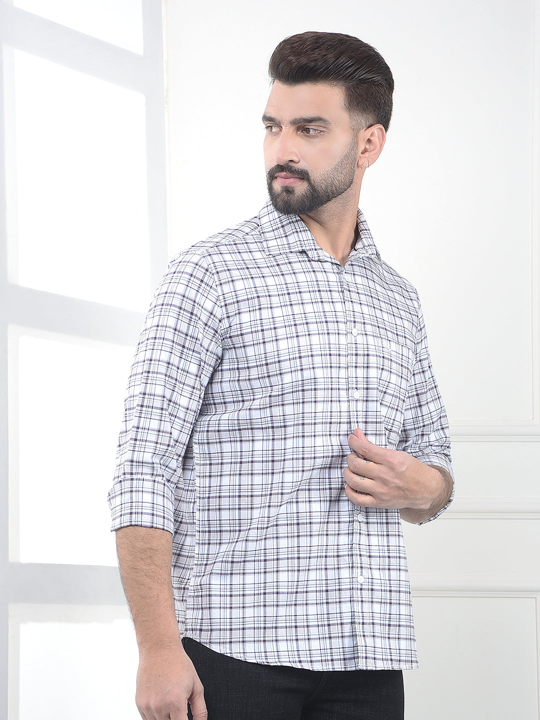 Wine Checked 100% Cotton Shirt