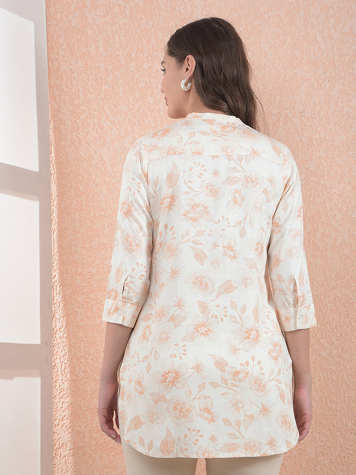 Peach Floral Print V-Neck Top