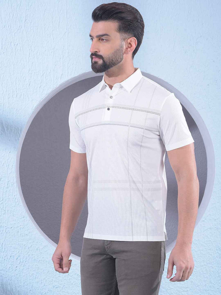 White Checked Polo Neck T-Shirt