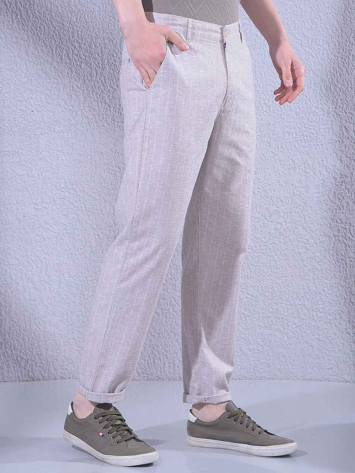 Khaki Vertical Striped Travel Fit Trousers