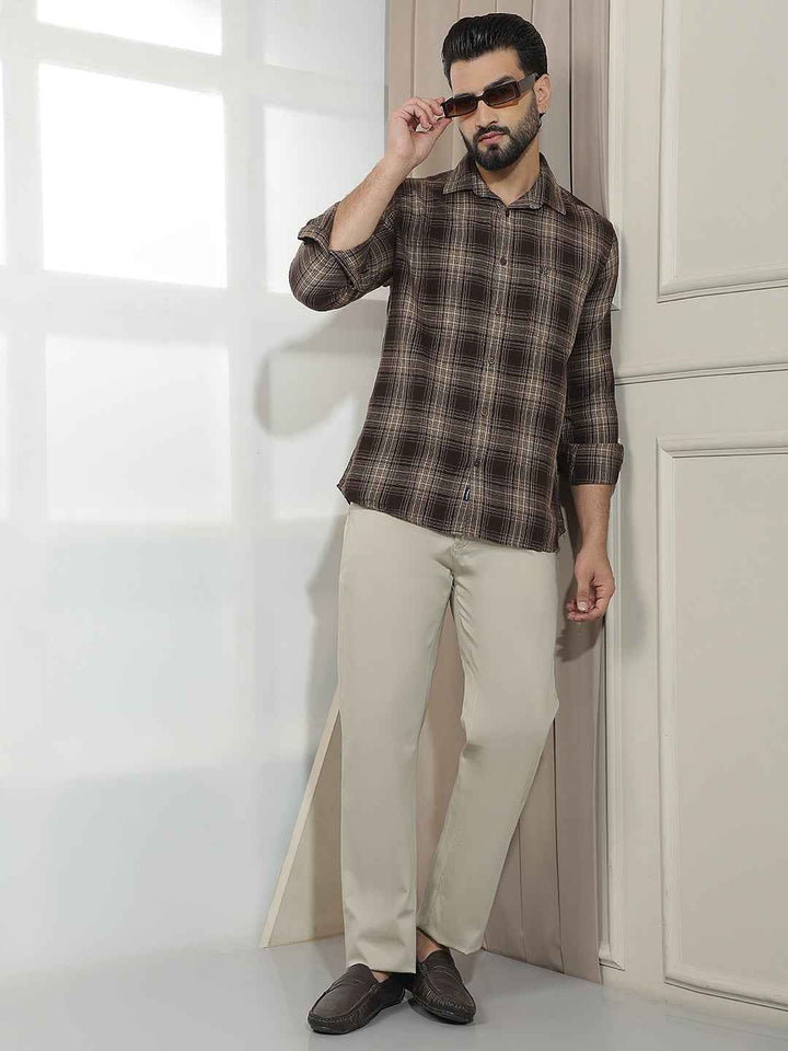 Khaki Dobby Straight Trousers