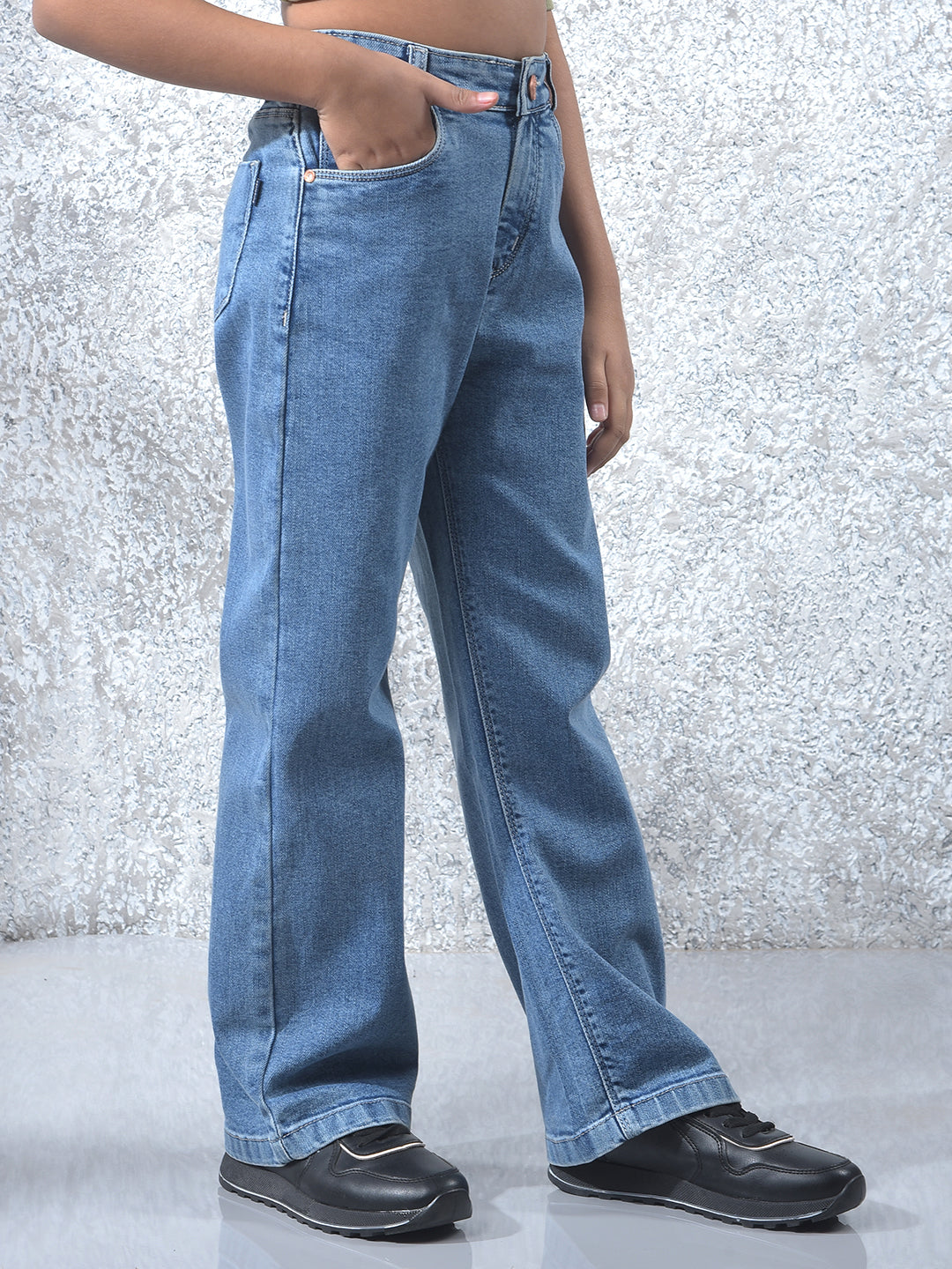 Girl's Blue Wide-Leg Jeans-Girls Jeans-Crimsoune Club