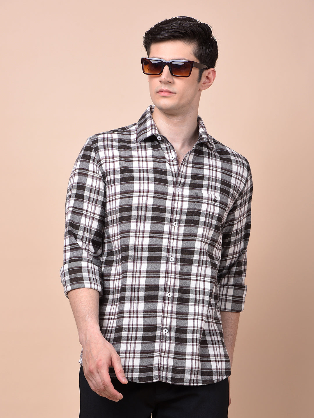Wine Checked 100% Cotton Shirt