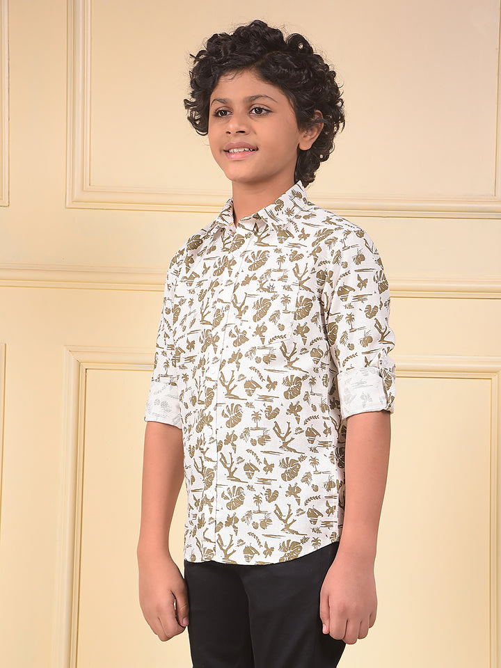 White Floral Print 100% Cotton Shirt