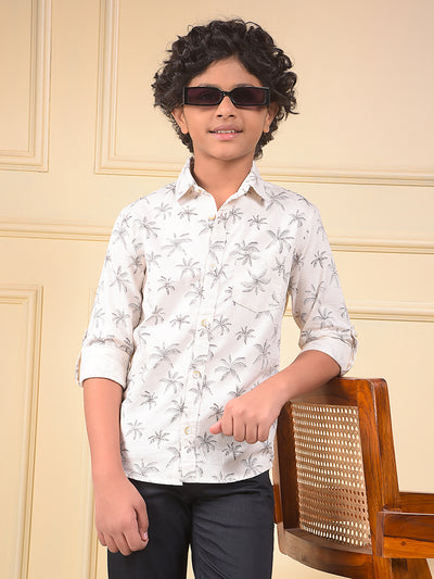 White Floral Print 100% Cotton Shirt