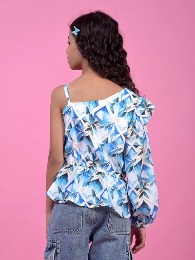 Blue Floral Print Shoulder Strap Top
