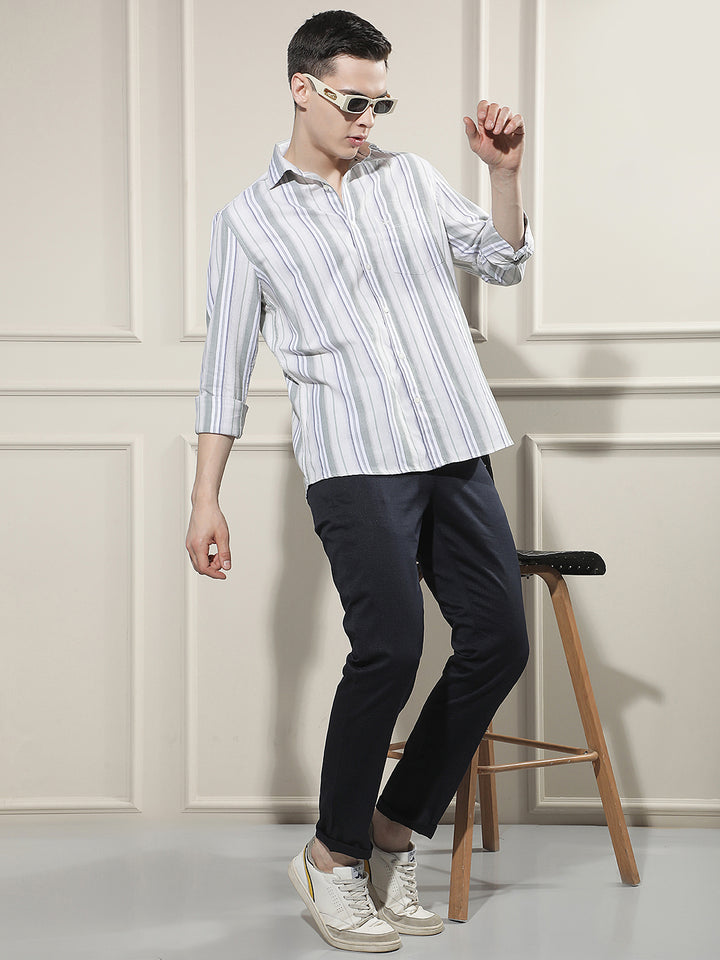 Green Vertical Stripes 100% Cotton Shirt