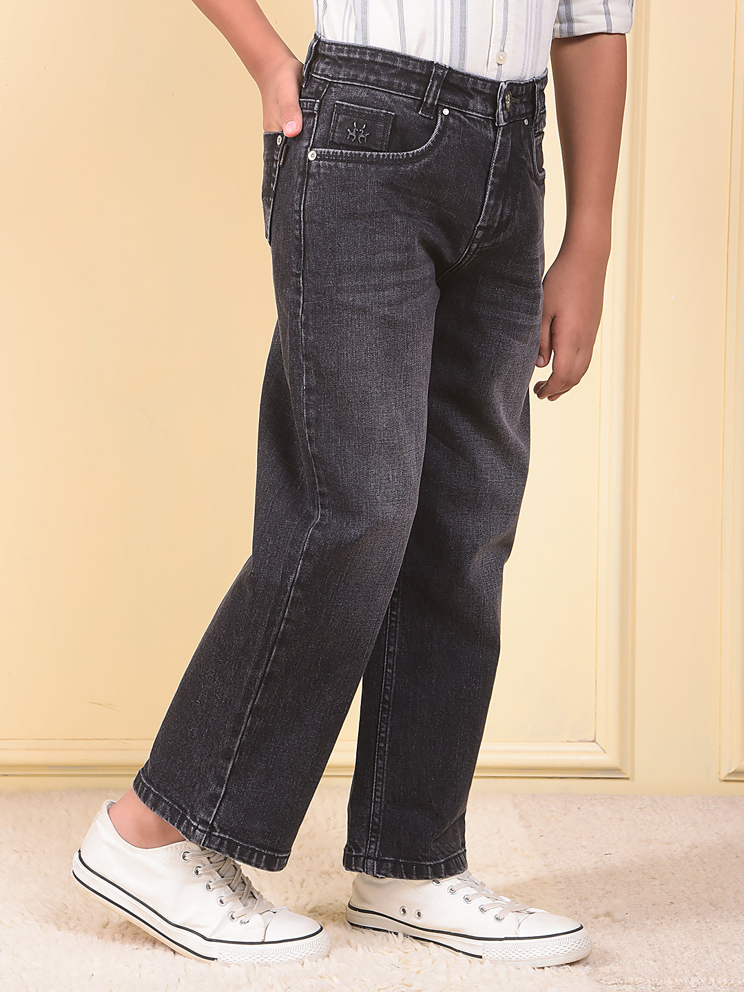 Black Dark Wash Baggy Jeans