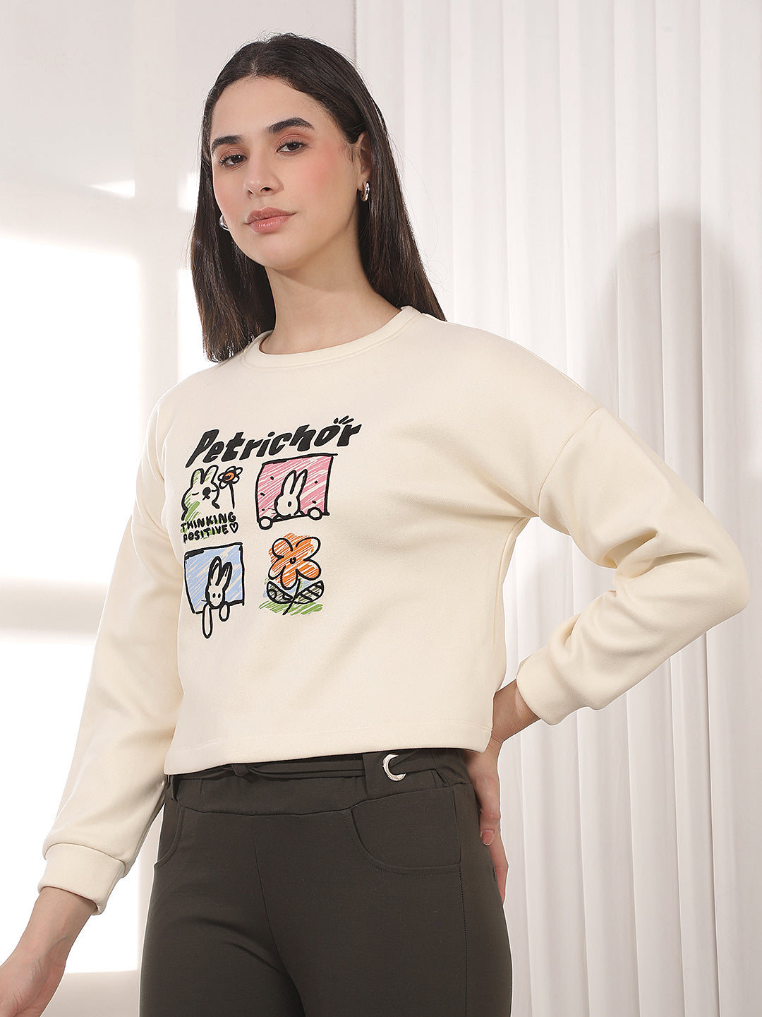 Cream Graphic Print Sweatshirt