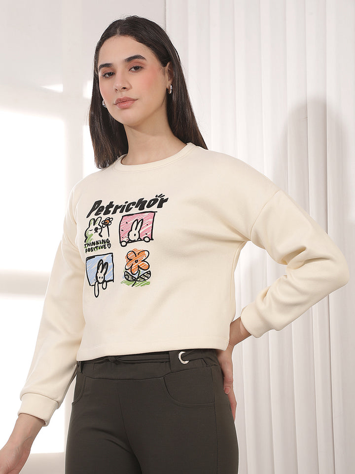 Cream Graphic Print Sweatshirt