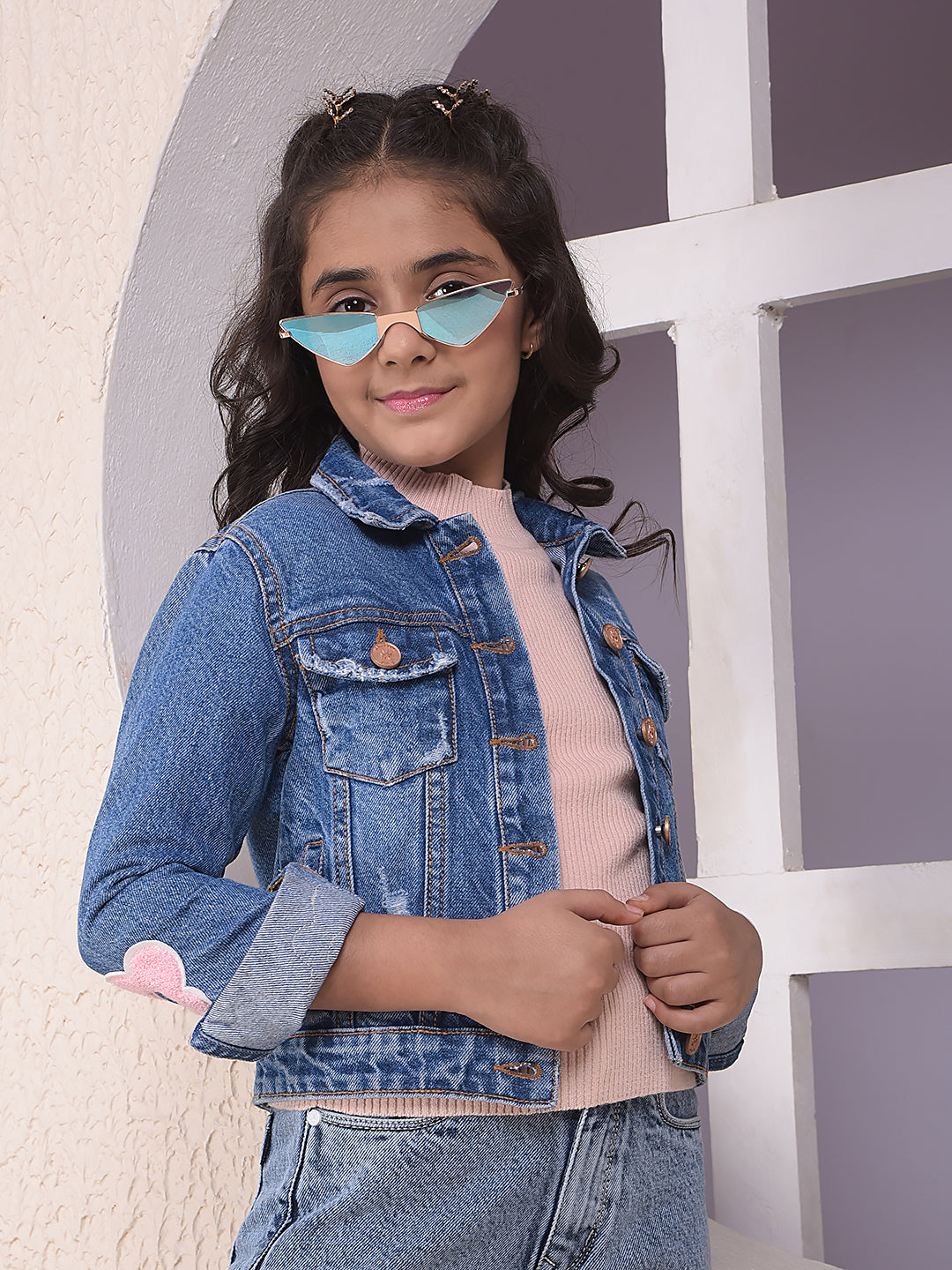 Blue 100% Cotton Cropped Denim Jacket
