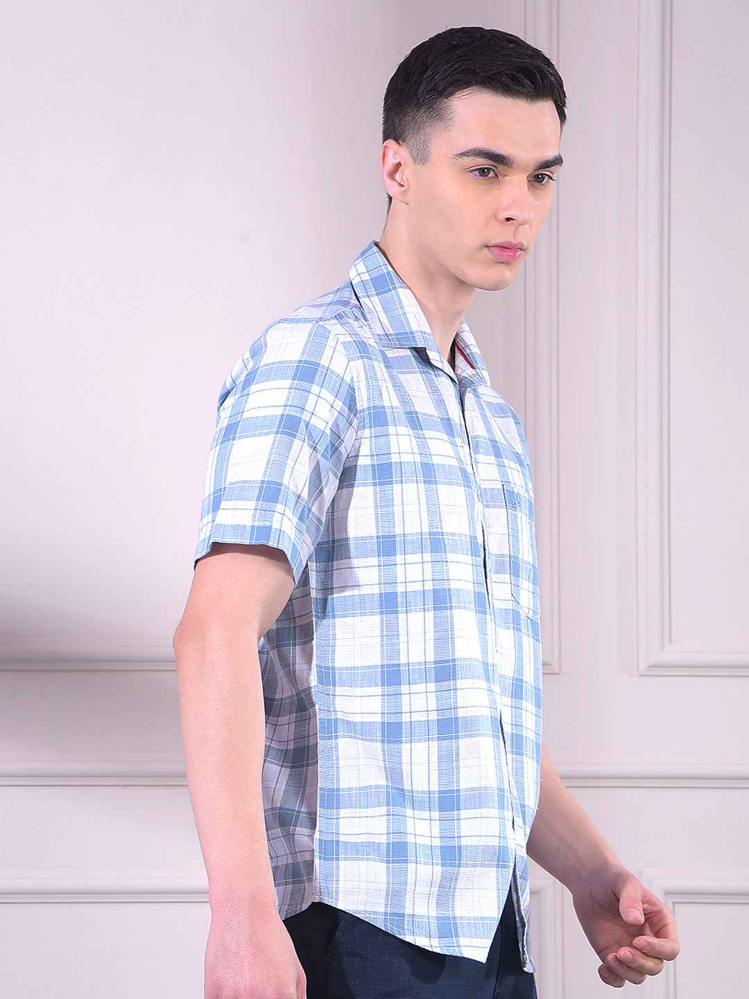 Blue 100% Cotton Checked Shirt