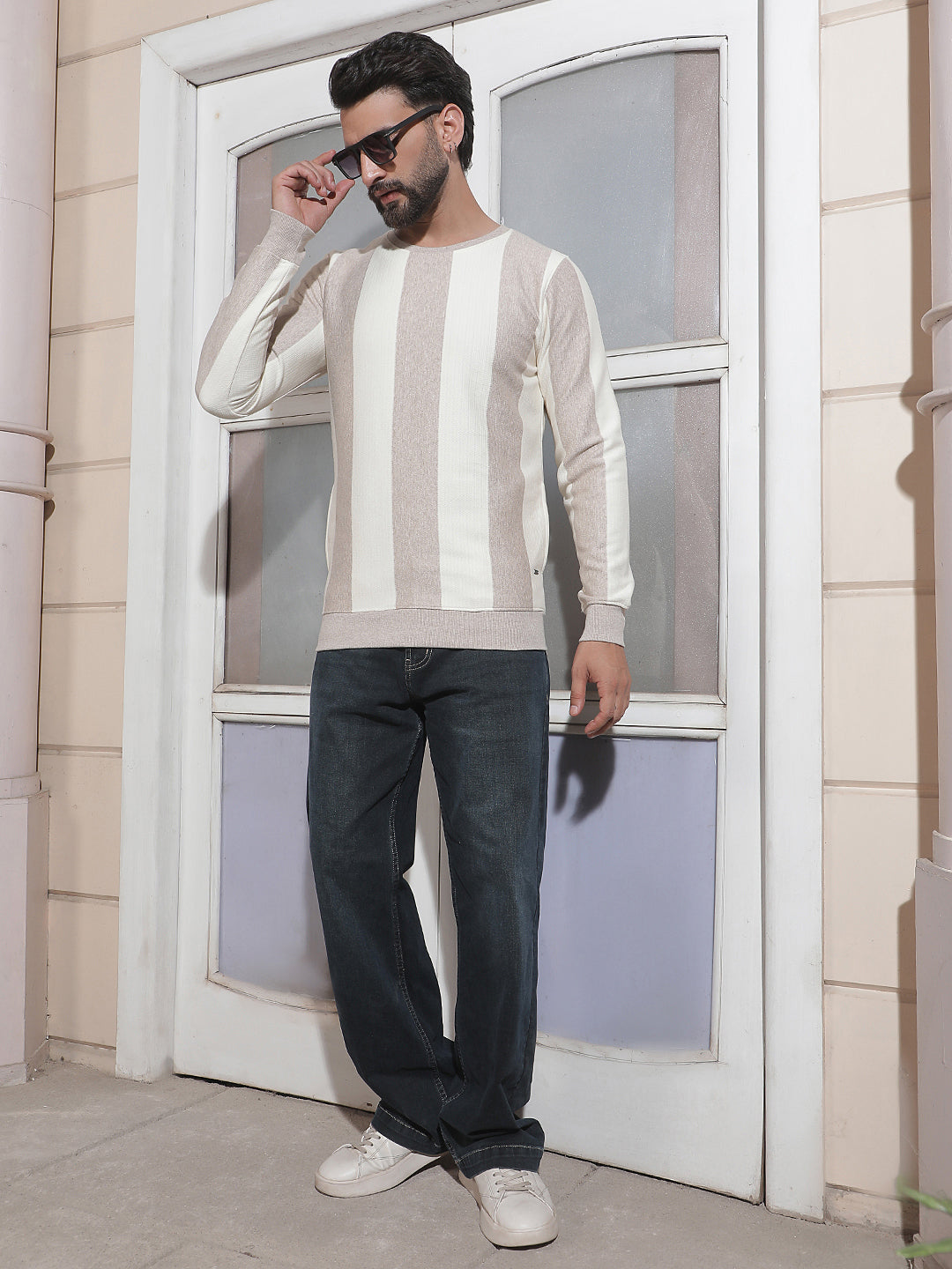 Brown Vertical Striped Sweatshirt