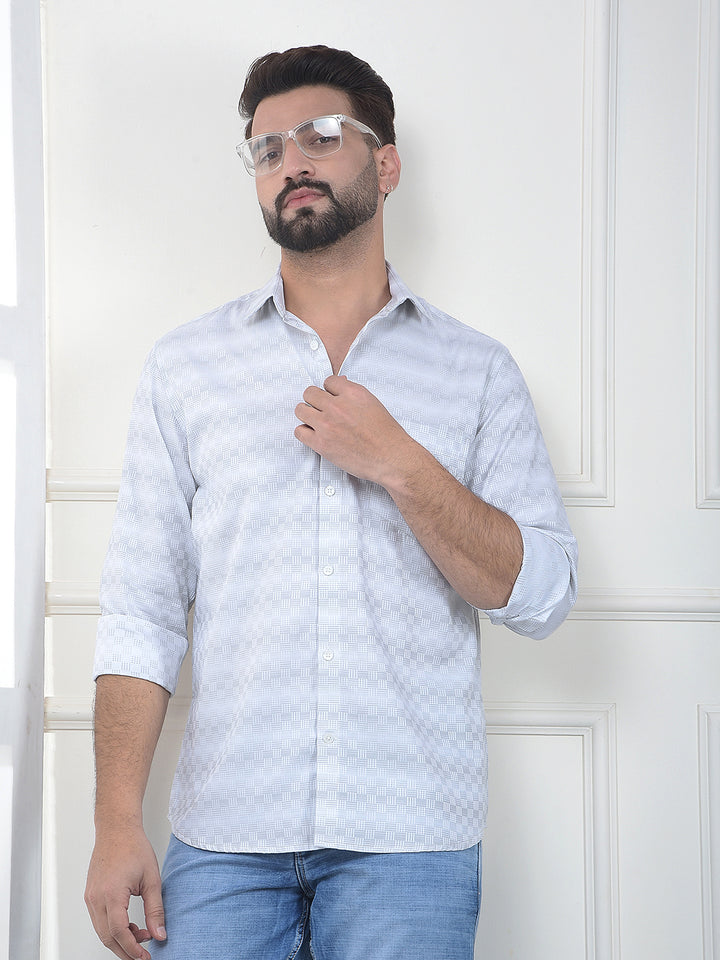 Off White Printed 100% Cotton Shirt