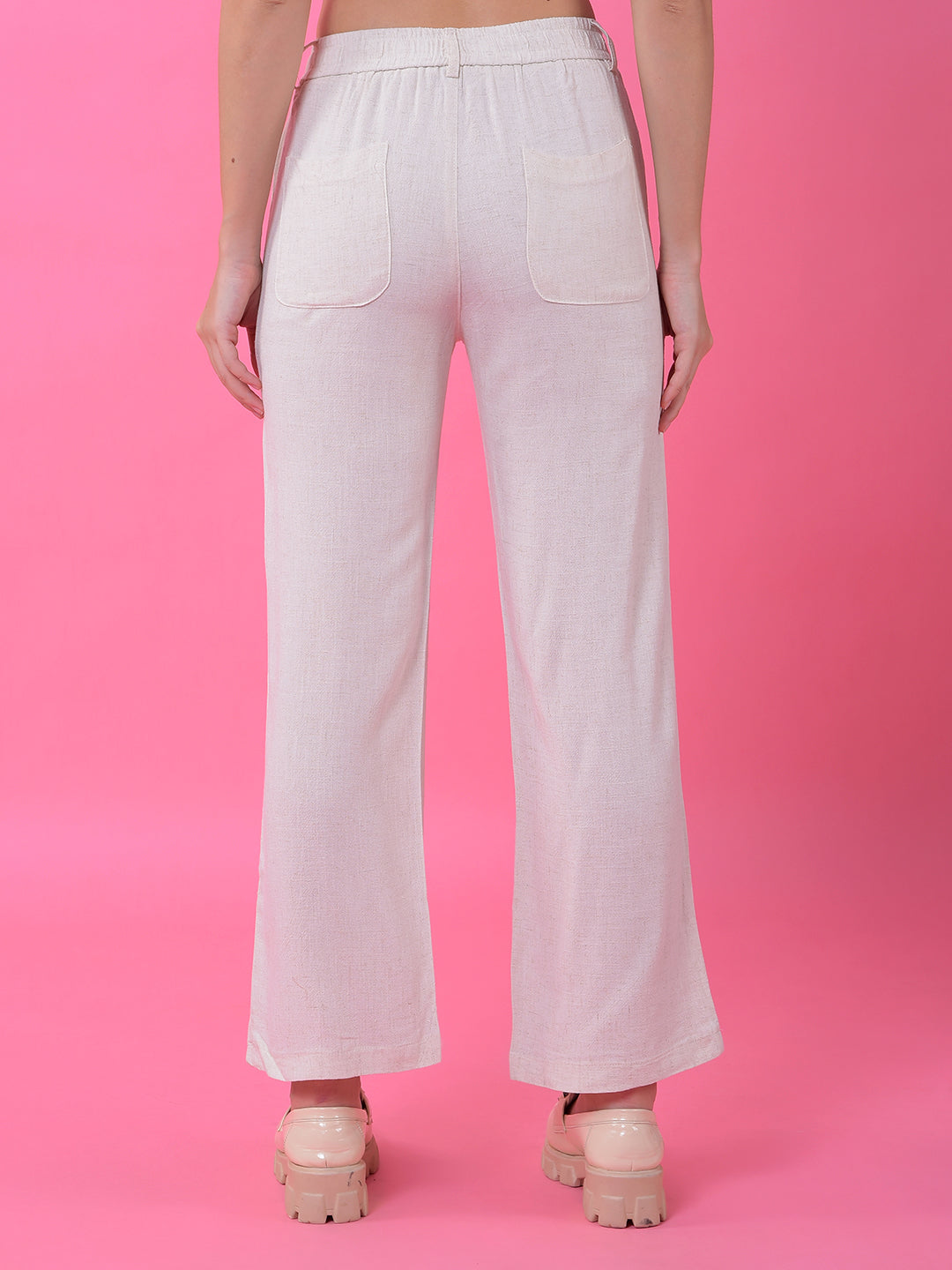 White Straight Linen Trousers