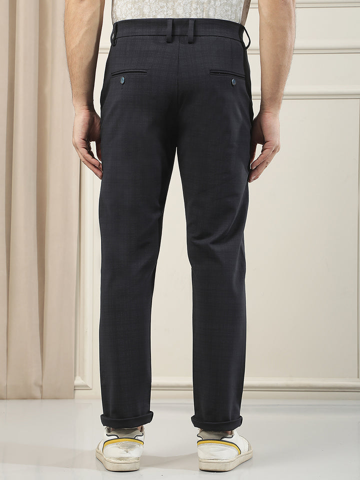 Navy Blue Checked Knitted Trousers