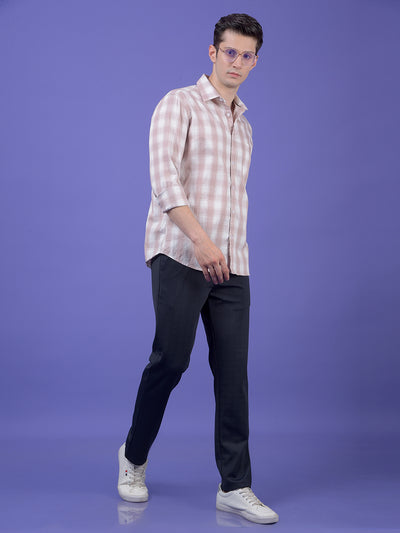 Peach Checked 100% Cotton Shirt