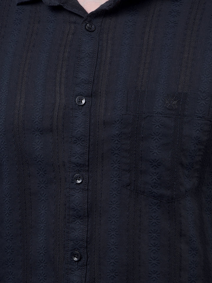 Black Embroidered 100% Cotton Shirt