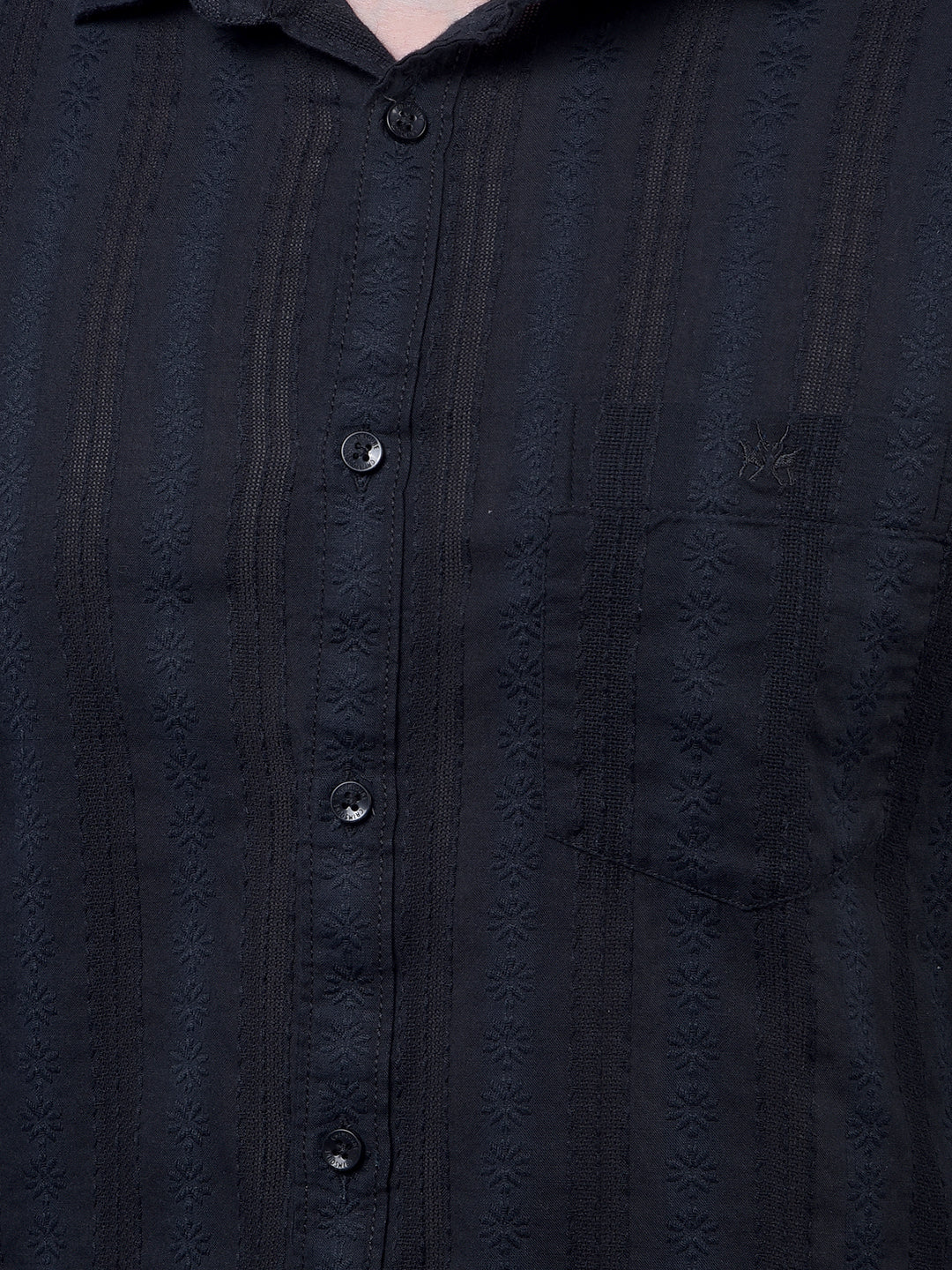 Black Embroidered 100% Cotton Shirt