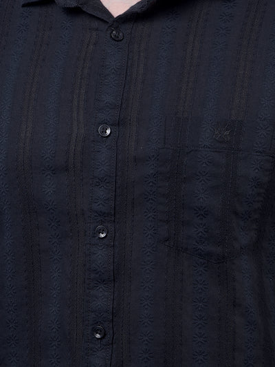 Black Embroidered 100% Cotton Shirt