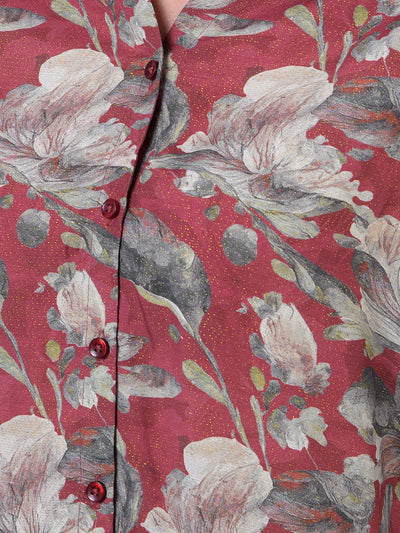 Maroon Floral Print Modal Shirt