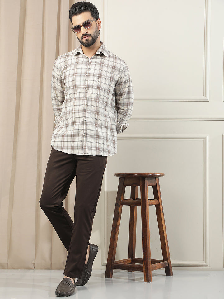 Brown Checked Linen Shirt