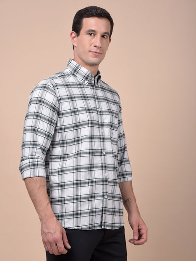 Green Checked Button-Down Collar 100% Cotton Shirt