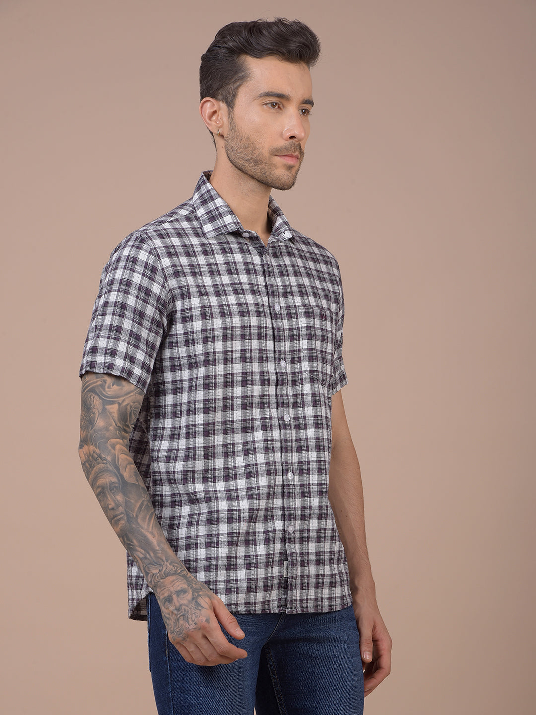 Purple Checked 100% Cotton Shirt