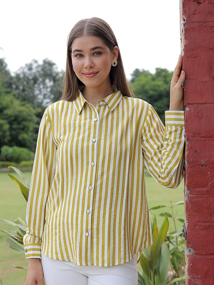 Relaxed Moss Olive Striped Shirt
