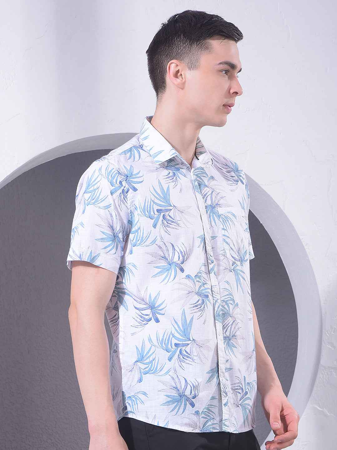 Blue Floral Print 100% Cotton Shirt