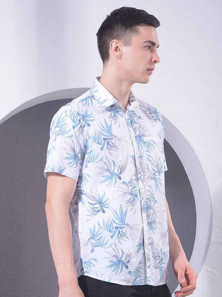 Blue Floral Print 100% Cotton Shirt