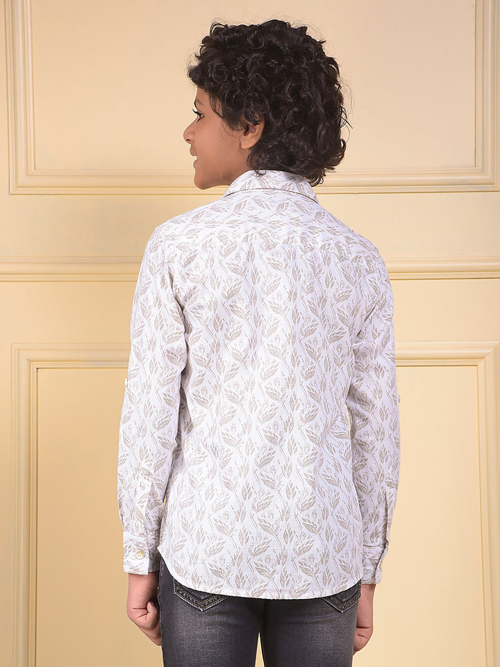 White Floral Print 100% Cotton Shirt