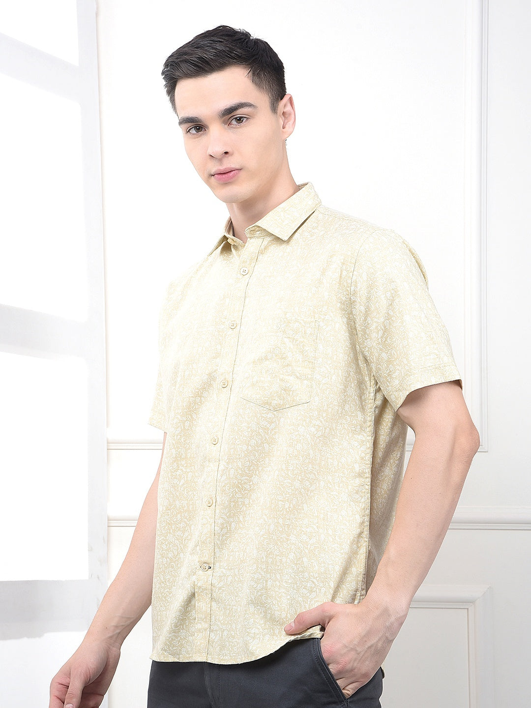 Yellow Floral Print Shirt-Men Shirts-Crimsoune Club