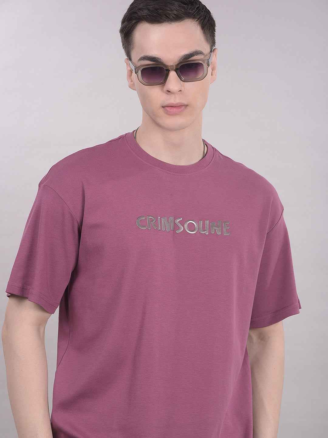 Mauve Typographic 100% Cotton Oversize T-Shirt