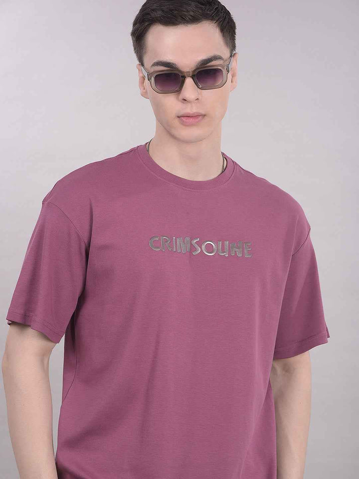 Mauve Typographic 100% Cotton Oversize T-Shirt