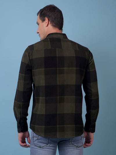 Olive Checked 100% Cotton Corduroy Shirt