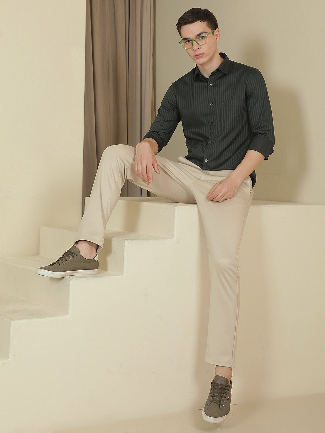 100% Cotton Green Horizontal Stripes Shirt